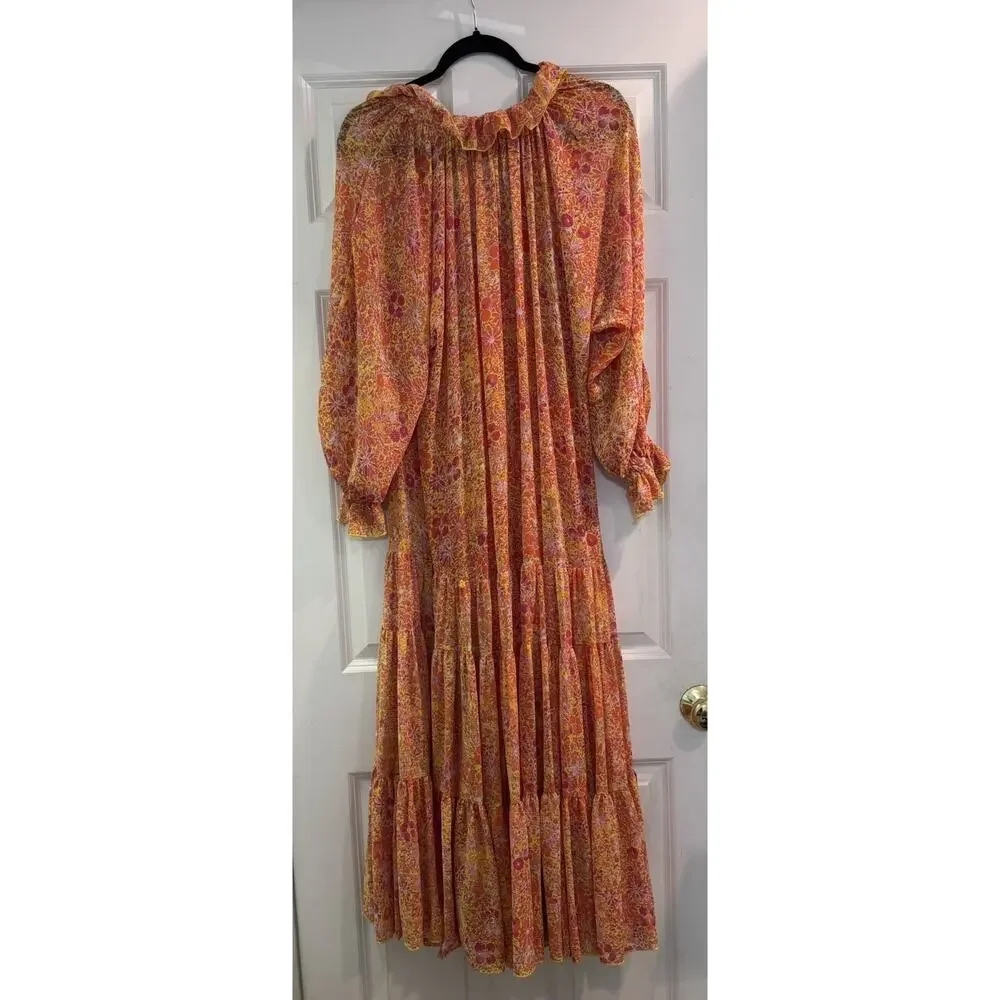 Free People Feeling Groovy Maxi Dress M Orange Floral Boho Medium - Picture 6 of 8